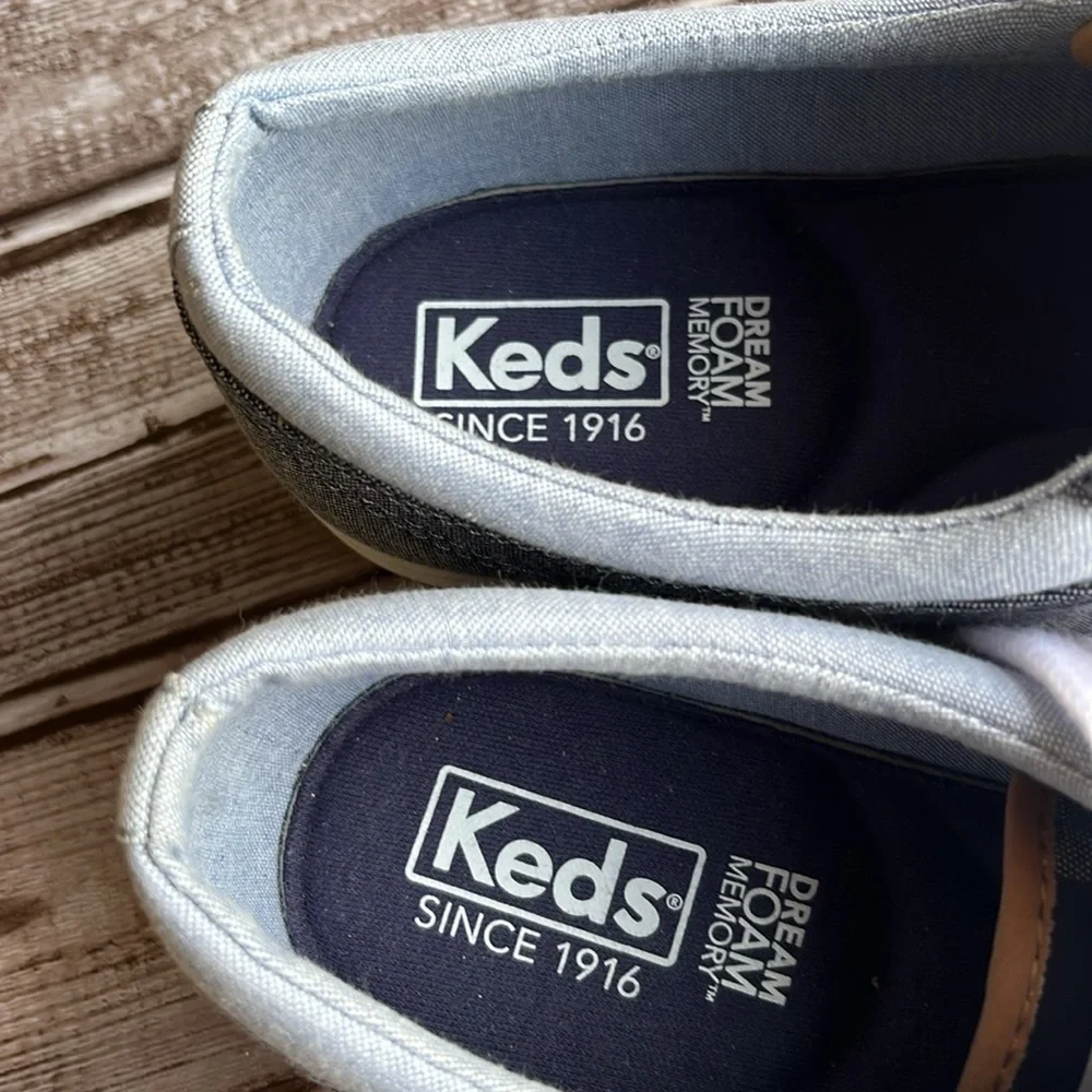 Keds Gray with light Blue Canvas Sneakers with White Accents Size 6.5